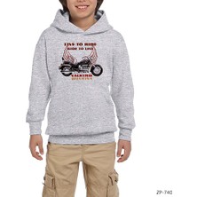 Zepplin Giyim Live To Ride Valkyrie Motorcycle Gri Çocuk Kapşonlu Sweatshirt