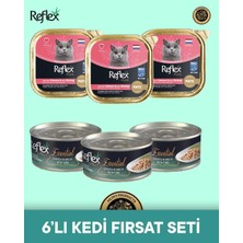 Reflex Plus Alutray Pate Msc Somon - Msc Karides Kıyılmış Yetişkin Kedi Maması 85 gr & Essential Ton Balık - Tavuk Yetişkin Kedi Maması 70 gr - 6'lı Kedi Konserve Maması Seti