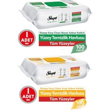 Sleepy Easy Clean Yüz Temizleme Havlusu Arap Sabunu 100'LÜ + Yüzey Temizlik Havlusu Beyaz Sabun Katk