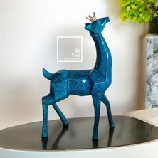 İki Yedi Konsept Ferran Mavi Renkli Taçlı Seramik Geyik Dekoratif Biblo Modern Tasarım Lüks Ev Ofis Hediyesi Dekor