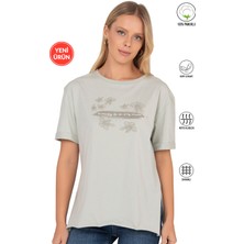 Özkan Underwear Özkan 27599 Kadın %100 Pamuklu Likrasız Süprem Penye Kumaş Bisiklet Yaka Kısa Kollu T-Shirt