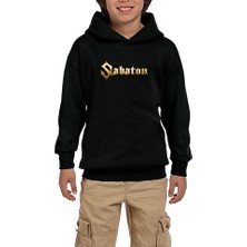 Zepplin Giyim Sabaton Logo Gold Siyah Çocuk Kapşonlu Sweatshirt