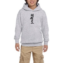 Zepplin Giyim Black Kanji Text Gri Çocuk Kapşonlu Sweatshirt