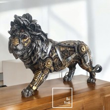 İki Yedi Konsept Steampunk Aslan Heykeli Dişli Mekanizma Figürlü Dekoratif Obje Ev Ofis Aksesuarı Ofis Hediyesi Lion