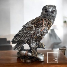 İki Yedi Konsept Steampunk Baykuş Heykeli Dekoru Mekanik Çarklı Tasarım Dekoratif Objeler Makina Figürlü Konsept Şık