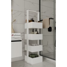 Aymobsan Multi Çok Amaçlı Banyo Rafı, Mutfak Rafı, Sepetli Çok Amaçlı Raf, 4 Raflı 120 cm