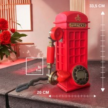 İki Yedi Konsept Redphone Retro Kırmızı Telefon Kulübesi Tasarımlı Masaüstü Telefon Sabit Hat Telefonu Ofis Ev Vıp