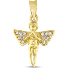 Koçak 14 Ayar Taşlı Kanatlı Tasarım Melek Altın Kolye Ucu