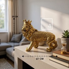 İki Yedi Konsept Anthony Aslan Heykeli Taçlı Altın Renkli Dekoratif Aslan Figürü Ev Ofis Aksesuarı Hediyelik Biblo