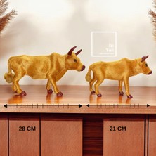 İki Yedi Konsept Hunlee Dekoratif Inek Figürü Ikili Set, Pelüş Kaplama Biblo Kahverengi Hediyelik Obje 28 cm & 21 cm