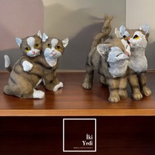 İki Yedi Konsept Minicat 77-2 Küçük 2'li Kedi Dekoru Dekoratif Obje Hayvan Biblo Ev Ofis Dekor Veteriner Petshop