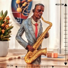 İki Yedi Konsept Büyük Saksafon Çalan Caz Müzisyen Heykeli Dekoratif Jazz Figürü Ev ve Ofis Aksesuarı Hediyelik Obje