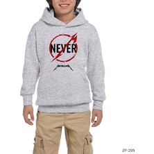 Zepplin Giyim Metallica Never Gri Çocuk Kapşonlu Sweatshirt