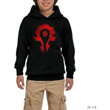 Zepplin Giyim World Warcraft Logo Siyah Çocuk Kapşonlu Sweatshirt
