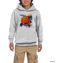 Zepplin Giyim Basketbol Topu Gri Çocuk Kapşonlu Sweatshirt