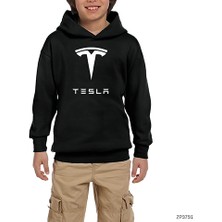 Zepplin Giyim Tesla Logo Siyah Çocuk Kapşonlu Sweatshirt