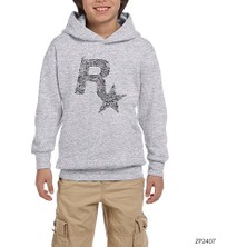 Zepplin Giyim Rockstar Logo 2 Gri Çocuk Kapşonlu Sweatshirt