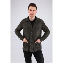 Kende Erkek Safari Düğmeli Hakiki Deri Antrasit Süet Ceket