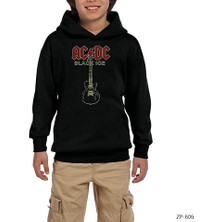 Zepplin Giyim Ac Dc Black Ice Guitar Siyah Çocuk Kapşonlu Sweatshirt