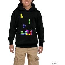 Zepplin Giyim Tetris Blocks Siyah Çocuk Kapşonlu Sweatshirt
