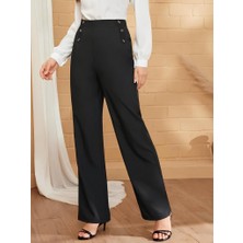 Mareandpanda Kadın Düğme Detay Bol Paça Ithal Krep Pantolon