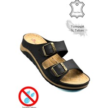 Sermoda Çift Bant Tokalı Yumuşak ve Hafif Kalın Tabanlı Kadın Terlik Spor Terlik 521/1 Siyah