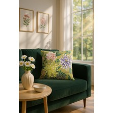 Premier Home Kadife Çiçekli Kırlent Kılıfı Yeşil Pembe V1 50X50