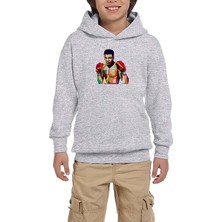 Zepplin Giyim Muhammed Ali Mozaik Gri Çocuk Kapşonlu Sweatshirt