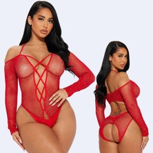 Kulis Grup Kadın Yılbaşı Kırmızı Fantezi Taşlıvücut Çorabı