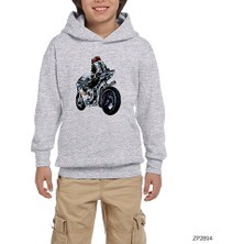 Zepplin Giyim Motorcycle Drawing Gri Çocuk Kapşonlu Sweatshirt