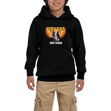 Zepplin Giyim Nirvana Kurt Cobain Guitar Angel Siyah Çocuk Kapşonlu Sweatshirt