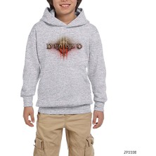 Zepplin Giyim Diablo 3 Logo Gri Çocuk Kapşonlu Sweatshirt