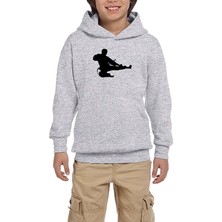 Zepplin Giyim Taekwondo Karate Silhouette Gri Çocuk Kapşonlu Sweatshirt