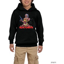 Zepplin Giyim Iron Maiden In The War Siyah Çocuk Kapşonlu Sweatshirt