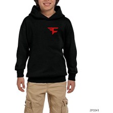 Zepplin Giyim Faze Clan Red Siyah Çocuk Kapşonlu Sweatshirt