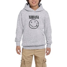 Zepplin Giyim Nirvana Smiley Face Gri Çocuk Kapşonlu Sweatshirt