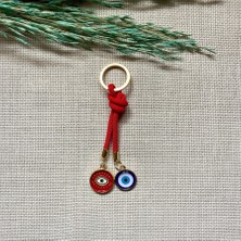 OBRAX Çift Nazar Boncuklu Kırmızı Anahtarlik Çanta Süsü Çanta Charmi 10,5cm