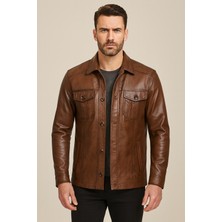 Deri Kahverengi Erkek Deri Mont Cepli Klasik Deri Ceket