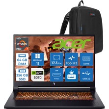 Acer Nitro V17 ANV17 Aı Amd Ryzen™ 7 260 64GB Ddr5 256GB SSD 8GB/RTX5070 85W 17.3"wqxga 2560X1440 165Hz IPS WIN11PRO Gaming Bilgisayar. NHQZKEY001P16+ZETTAÇANTA