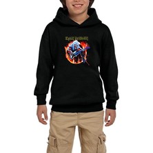 Zepplin Giyim Iron Maiden Fire Siyah Çocuk Kapşonlu Sweatshirt