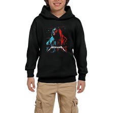 Zepplin Giyim Metallica Red Blue Siyah Çocuk Kapşonlu Sweatshirt