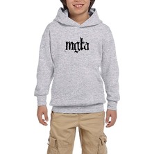Zepplin Giyim Mgla Logo Text Gri Çocuk Kapşonlu Sweatshirt