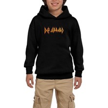 Zepplin Giyim Def Leppard Logo Siyah Çocuk Kapşonlu Sweatshirt
