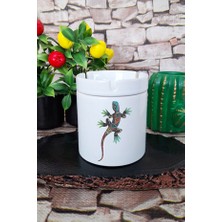 Sartre Art   Egzotik Bukalemun Baskılı Seramik Kapaklı Kokusuz Küllük