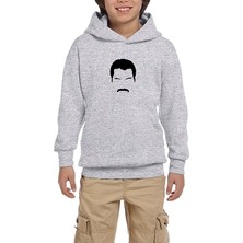 Zepplin Giyim Queen Freddie Mercury Face Gri Çocuk Kapşonlu Sweatshirt