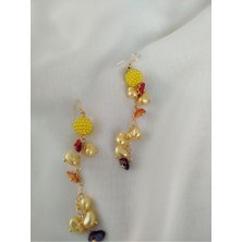 İpar Aksesuar Gold Altın Kaplama Beyaz Inci Kırıktaş Sallantı Tasarım Küpe