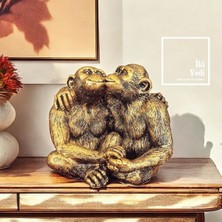 İki Yedi Konsept Leny Altın Renk Öpüşen Maymun Heykeli – Dekoratif Obje, Ev ve Ofis Hediyesi, Hayvan Figürlü Biblo