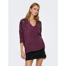 Only Onlstarry Ls Sequın Boxy V-Neck Knt