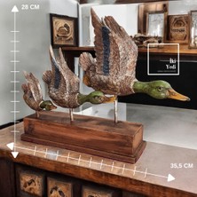 İki Yedi Konsept Nugent Dekoratif Uçan Ördekler Heykeli 3’lü Set Kaideli Kuş Figürü Ev Ofis Süsleme Obje Av Dekor