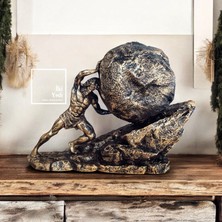 İki Yedi Konsept Sisifos Heykeli Mitolojik Figür Biblo Dekoratif Masa Üstü Obje Bronz Renk Heykel Ev Ofis Aksesuarı